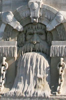 Water god relief on the Schelde Vrij Monument at the Marnix Square in Antwerp