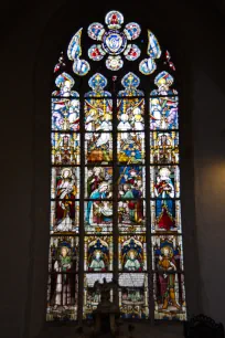 Modern stained glass window in the St. Andrew's Church in Antwerp