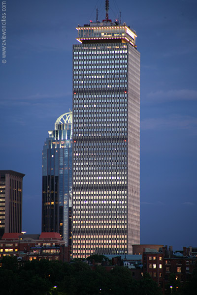 Prudential Center at dusk