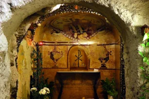 Chapel with fresco in the Cave Church, Budapest