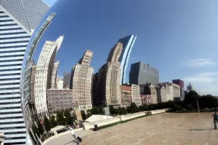 Reflection of the skyline in Cloud Gate, Chicago