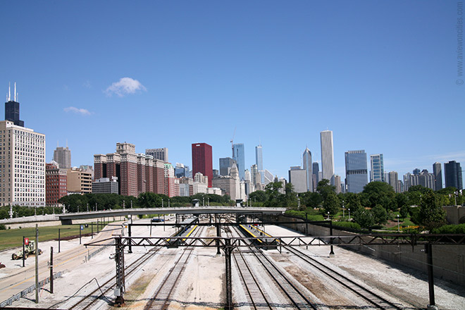 Railway tracks cutting through Grant Park