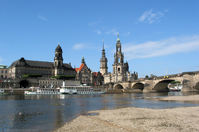 The old city center seen from across the river Elbe