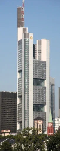 Commerzbank Tower seen from across the Main River in Frankfurt