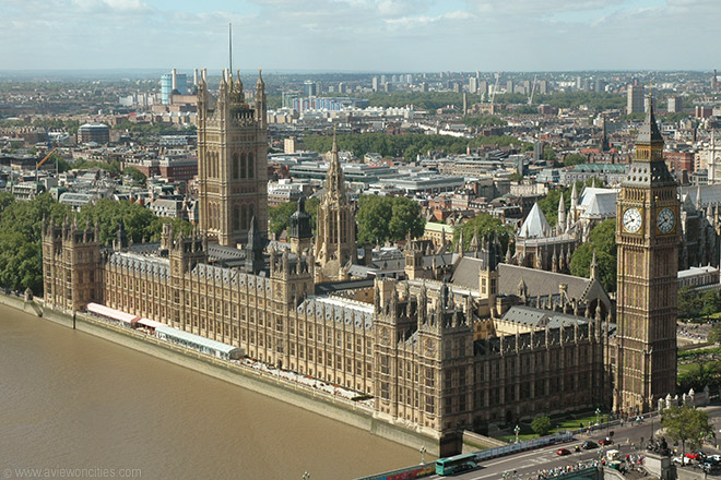 Houses of Parliament seen from London Eye