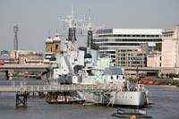 H.M.S. Belfast gezien vanaf het stadhuis van Londen