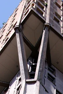 Detail of the projected section of the Torre Velasca in Milan