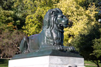 Lion statue guarding the Sir George-Étienne Cartier Monument in Montreal