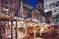 The Christ Church Cathedral in Montreal on stilts