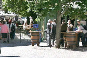 Food and beer stalls at Viktualienmarkt in Munich