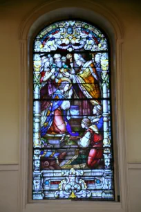 Stained Glass Window showing the coronation of King Louis IX in the St. Louis Cathedral in New Orleans