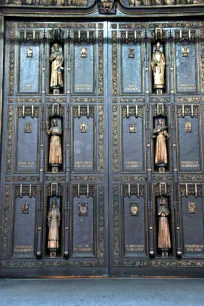 Statues on the bronze door of the St. Patrick's Cathedral