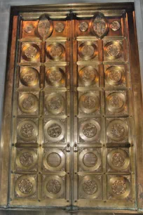 One of the gilded bronze doors of the Cathedral of St. John The Divine in New York