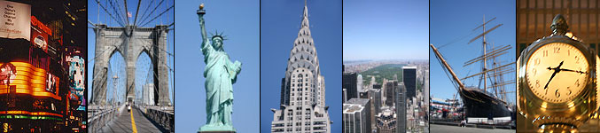 New York City Attractions: Statue of Liberty - Brooklyn Bridge - Times Square - Chrysler Building - Central Park - South Street Seaport