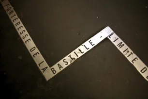 Line marking the location of the Bastille in the Bastille subway station in Paris
