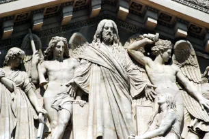 Detail of the pediment of the Madeleine in Paris