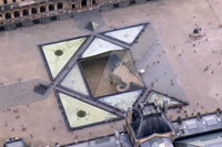 Aerial view of the Louvre Pyramid in Paris