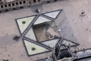 Aerial view of the Louvre Pyramid in Paris