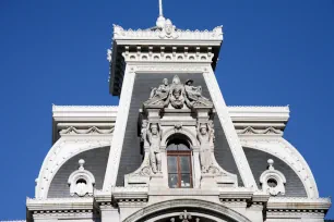 Detail of the mansard roof of the city hall in Philadelphia