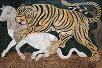 Paneel in opus sectile van een tijger die een kalf aanvalt, Capitolijnse Musea, Rome