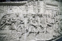 Panelen van de zuil van Trajanus in het museum van de Romeinse Beschaving in EUR, Rome