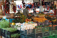 Fresh produce at the Verse groenten op de Piazza Campo de' Fiori in Rome