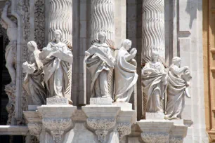 Statues on the facade of the San Telmo Palace, Seville, Spain