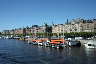 Boats moored at Strandvägen in Stockholm, Sweden