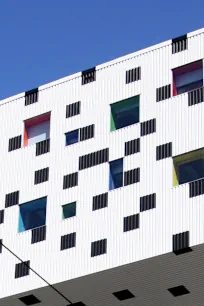 Detail of the facade of the Sharp Centre for Design in Toronto