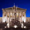 Parliament and Athena Fountain at night