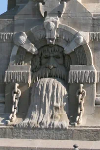 Water god relief on the Schelde Vrij Monument at the Marnix Square in Antwerp