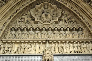 Tympanum of the central portal of the north transept of Westminster Abbey in London
