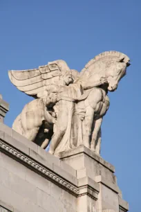 Winged horse statue on the central station in Milan