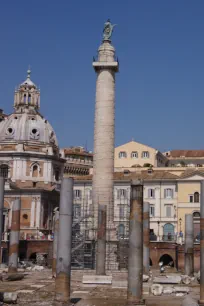 Trajan's Column with the ruins of the Basilica Ulpia in Rome