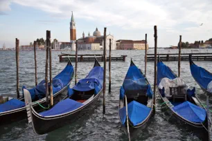 Docked gondolas in San Marco, Venice